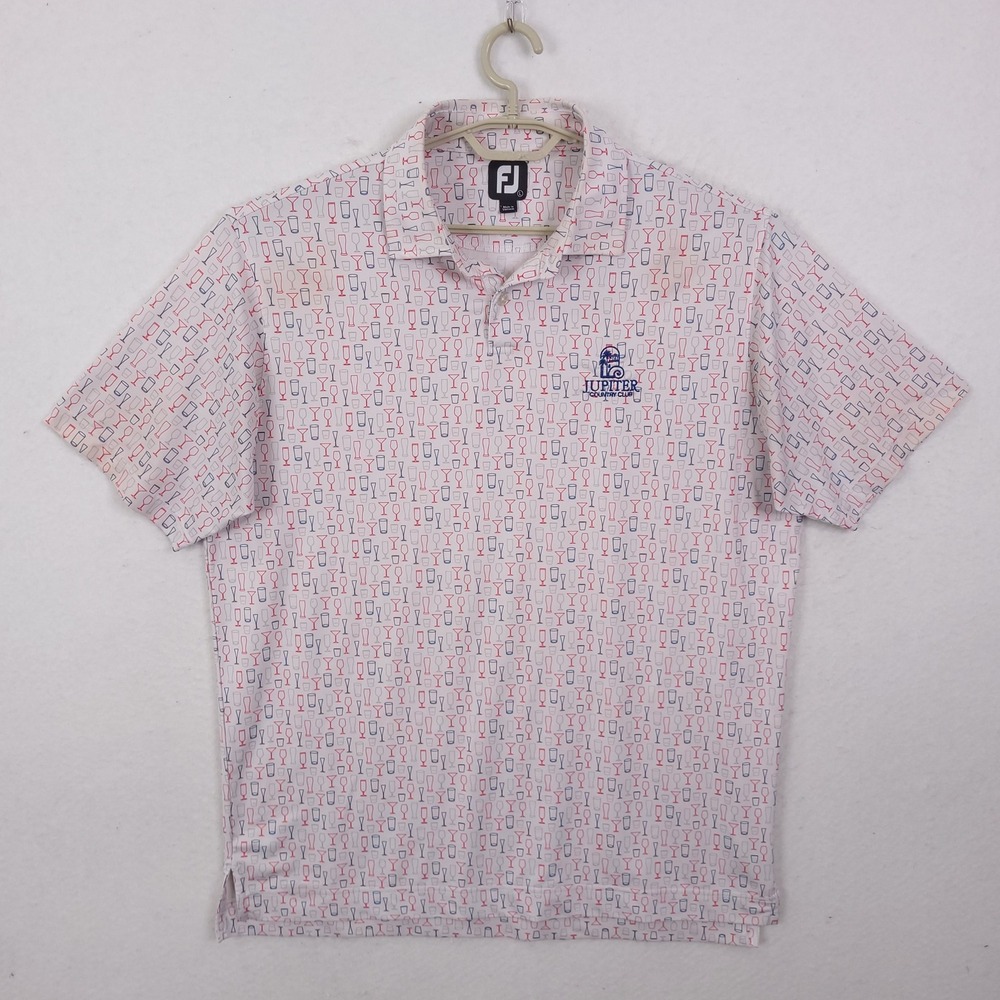 FootJoy Polo Shirt Mens Large White Cocktail Print Jupiter Country Club 28470